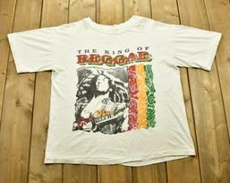 Vintažiniai 1990-ųjų Bob Marley The King Of Reggae grupės marškinėliai - Viensriegis dygsnis - Bob M