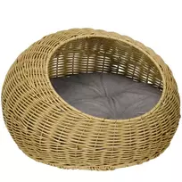 Katės guolis su pagalvėle katėms iki 4 kg, PE rotango, Ø50 x 31 cm, šviesiai rudas
