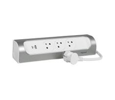 Legrand 049406 - Pratęsimo laidas su 3 lizdais, E tipo + USB-A + USB-C, 1 m, sidabrinis/baltas