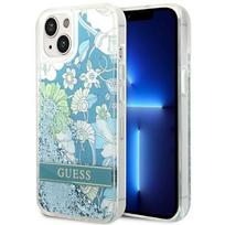 GUESS GUHCP14MLFLSN iPhone 14 Plus / 15 Plus 6.7" green hardcase with flower liquid glitter