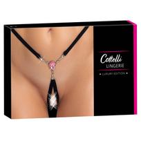 Cottelli - atviri stringai su blizgančiu akmenuku - juodi (S-L)