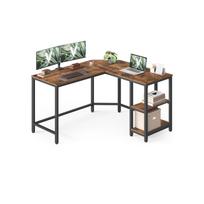 Kampinis rašomasis stalas 120 x 130 x 76 cm su 2 lentynomis, rudos–juodos spalvos