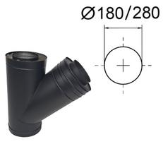 Juodas izoliuotas dūmtraukio trišakis 45° su adapteriu. D-180/280 mm.