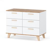 Komoda Hurtownia-Mebli Olivier, Matinė balta, 100 cm, Skandinaviška 6 stalčiai talpi spintelė