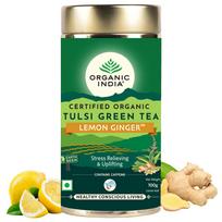 Organic India Tulsi žalioji arbata su citrina ir imbieru 100 g skardinė Atpalaiduojantis žolelių arbatos mišinys nuo streso