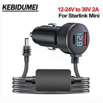 Vandeniui atsparus „Starlink“ mini maitinimo adapteris nuo 12 V iki 24 V ir 30 V, 2 A įtampos didinimo keitiklis, QC3.0+PD C tipo telefono įkroviklis su skaitmeniniu voltmetru perlamutro spalvos