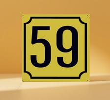 Namo Numeris 59 Geltonas Metalinis Ženklas 20x20cm, Šokolado Rudumo Modernus Durų Dekoras