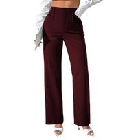 Women's Casual Fashion Solid-Color Loose Straight-Leg Pants L raudona
