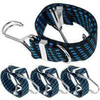 4Pcs Elastic Bungees Cords with Hooks Wide Flat Elastic Rope Luggage Bungee Straps for Bike Motorcycle Car Luggage Roof Racks tamsiai mėlyna spalva