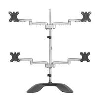 StarTech.com Desktop Quad Monitor Stand - Ergonomic VESA 4 Monitor Arm (2x2) up to 32" - Freestanding Articulating Universal Pole Mount - Height Adjustable, Tilt, Swivel, and Rotate - Silver