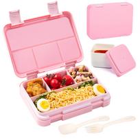 40oz Cartoon Pattern Bento Lunch Box Set Leak Proof Removable Dividers Meal Container for School Office Picnic Food Snack Prep 4grid and Sauce box&1180ml