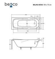 Vonia Besco Majka Nova, 150 x 70 cm, su rifliuota balta apdaila