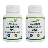 Nveda Kalcio papildas 1000 mg su vitaminu D3, magniu, cinku, K2, B12 kaulų, sąnarių ir imuniteto palaikymui, 2 pakuotės po 60 tablečių