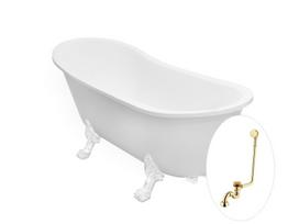 Vonia Besco Olaya 160, White+White, su sifonu su persipylimu Klik-klak Gold