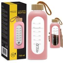 Stiklinė gertuvė 4FIZJO 750 ml, rožinė, vandens butelis, sportinė gertuvė, su dėklu, treniruotėms, kasdieniam naudojimui