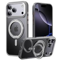 360° besisukantis magnetinis metalinis stovas telefono dėklas, skirtas iPhone 17 Air 16 15 14 Plus 13 12 Pro Max 11, lydinio objektyvo apsauga, skaidrus dangtelis iPhone 12 Pro pilka spalva
