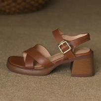 Sandalias de punta cuadrada para mujer, zapatos de tacón medio grueso, Punta abierta, cómodos, combinan con todo, moda, verano, 34 ruda