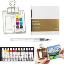 Portable Watercolor Set Travel Palette Sketchbook Brush Pens Binder Clips For Artists Students Painting Tools Drawing Supplies Acrylic 8