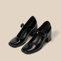 Lolita Shoes Women Mary Jane Shoes 7.5cm Vintage Girls High Heel Platform Shoes College Student Shoes Square Toe Thick Heeled 34 juoda