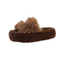 Madingos garbanotos vilnos šlepetės moterims Avikailio batai Stori padai Platforminiai šlepetės Moteriškos vilnonės pantufos Shearling mokasinai Kailiniai batai 35 chaki