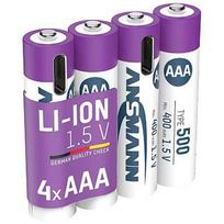 Ansmann Li-Ion battery Micro AAA type 500 (min. 400 mAh), pack of 4 (white/violet, 4x AAA (Micro), USB-C charging port) 1311-0028
