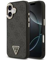 Juodas dėklas Apple iPhone 17 telefonui "Guess PU Leather 4G Strass Triangle Logo Gold Frame MagSafe Case"