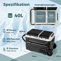 Costway 12V automobilinis šaldytuvas su 2 aušinimo zonomis 40L nešiojamasis šaldiklis su kompresoriumi (-20 ℃ ~ 20 ℃)