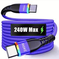 Telefono greito įkrovimo laidas Type C - Type C iki 240W, violetinis 2m