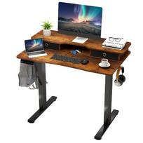 Costway reguliuojamo aukščio elektrinis kompiuterio stalas stovimas stalas su monitoriaus stovu 100 x 60 cm ruda