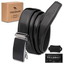 TRESSARI vyriškas diržas 115cm juodas kelnėms, automatinė sagtis, natūrali oda
