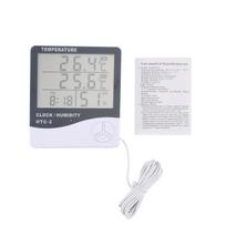 LCD skaitmeninis temperatūros ir drėgmės matuoklis HTC-2 namų patalpų lauko higrometras termometras orų stotis su laikrodžiu balta