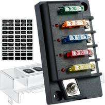 12V saugiklių laikiklis 4/6 grandinėms su LED indikatoriumi ir vandeniui atspariu dangteliu, ašmeninių saugiklių dėžutė, tinkama automobiliams, kemperiams, sunkvežimiams, laivams