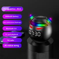 Nešiojamas mielas mažas velnias AI išmanusis Bluetooth garsiakalbis 3D stereo žemų dažnių garsiakalbis mini LED skaitmeninis laikrodis žadintuvas vandeniui atsparus HIFI muzikos dėžutė juoda