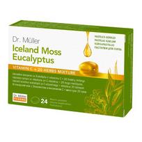 Pastilės gerklei ISLANDINĖ KERPENA SU EUKALIPTU IR VITAMINU C DR. MULLER, 24 pastilės