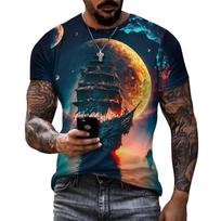 Vasariniai vyriški marškinėliai Kasdieniai laisvi marškinėliai Burlaivis Piratų laivas 3D spausdinti O kaklo trumpomis rankovėmis marškinėliai Homme Oversized XL