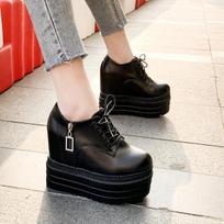 Hot Sale  High Heel Wedges Platform Sneakers 13CM Height Increasing Women Pu Leather Shoes Comfortable Casual Woman Shoes 35
