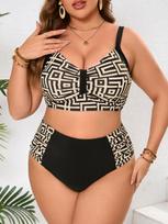 Moteriškas maudymosi kostiumėlis su aukštu juosmeniu su lapais margintas maudymosi kostiumėlis moteriškas maudymosi kostiumėlis Vintažinis maudymosi kostiumėlis Bikini 0XL geltona