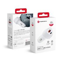 Automobilinis įkroviklis Forcell F-Energy Carbon USB C + USB A QC3.0 PD 3A 38W CC50-1A1C balta