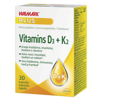Vitaminas D3 + K2 WALMARK, 30 kaps. (-55% perkant 2 vnt.)