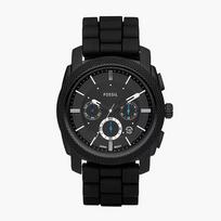 Vyriškas laikrodis su juodu ciferblatu ir juodu silikoniniu dirželiu, mechaninis chronografas - FS4487 black