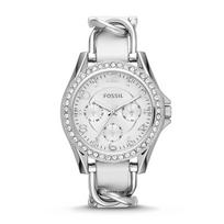 Fossil Riley moteriškas laikrodis su baltu ciferblatu ir baltu odiniu dirželiu - ES3463 white