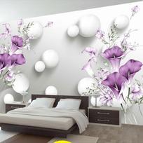 Nuotraukų tapetai 3D stereofoninis apskritimas kamuolys Violetinė Calla Gėlės Freska Miegamasis Svetainė Televizorius Fonas Sienų Tapyba 200 cm(W) x 140 cm(H)
