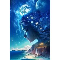 5D DIY Full Circle Diamond Painting  Starry Sky Girl Sea  Diamond Rhinestone Embroidery Cross Stitch Home Decor Gift 20x30cm