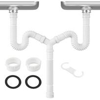 Dvigubo praustuvo sifono nutekėjimo rinkinys su reguliuojamu ilgiu nuo 20 cm iki 80 cm