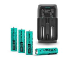 Baterijų įkroviklis UT201 įkraunamiems Videx akumuliatoriams Li-ion/IMR ir Ni-MH/Cd (Power bank) + 14500 (AA) baterijos, 800mAh, 3,7 V (4 vnt.)