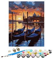 Tapyba pagal skaičius – paveikslas, dažai, teptukai, rinkinys „Venice sunset with boats“