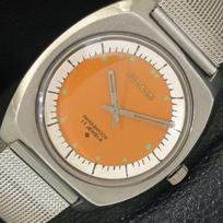 VINTAGE ALLWYN 6300A Rankinio užvedimo Indijos Vyriškas Laikrodis Oranžiniu Ciferblatu a703944-1