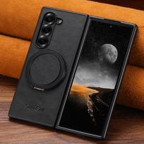 Samsung Z Fold 7/6/5 Magnetinis belaidžio įkrovimo odinis dėklas su 360° besisukančiu žiediniu stovu Samsung Z Fold6