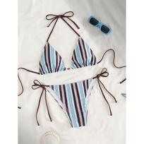 Seksualūs bikiniai, dryžuoti moteriški maudymosi kostiumėliai, moteriškas maudymosi kostiumėlis, skirtas maudymosi kostiumėliams, bikinio komplektas, paplūdimio apranga, baseino maudytoja S mėlyna