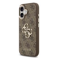 GUESS PU Leather 4G Metal Logo Gold Frame Case for iPhone 17 / Brown